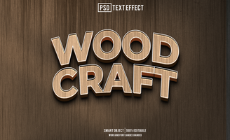 wood craft text effect, font editable, typography, 3d text psd