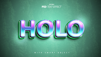 Hologram colorful shiny retro vintage futuristic 3d text effect design psd