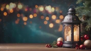 old lantern on bokeh background with sparkles and copy space for text video