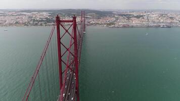 25 de Abril Bridge over River Tejo in Portugal Aerial View video