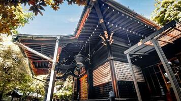 wooden worship hall Mimeguri Shrine,Mimeguri Shrine is a shrine located in Mukojima, Sumida Ward, Tokyo, Japan. photo