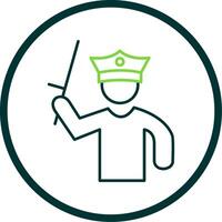 Policeman Holding Stick Line Circle Icon vector