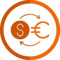 dinero intercambiar glifo naranja circulo icono vector