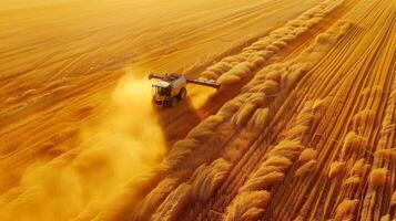 AI generated Photo of harvester working in a wheat field. Generated by artificial intelligence.