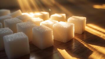 AI generated The white sugar cubes on the table with beautiful of light. Generated by artificial intelligence. photo