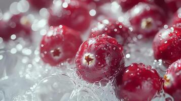 AI generated Fresh cranberries in white water. Generated by artificial intelligence. photo
