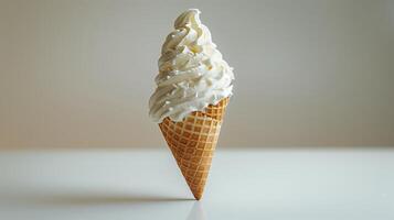 AI generated White ice cream cone with light background. Generated by artificial intelligence. photo