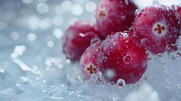 AI generated Fresh cranberries in white water. Generated by artificial intelligence. photo