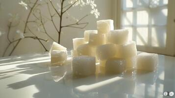 AI generated The white sugar cubes on the table with beautiful of light. Generated by artificial intelligence. photo