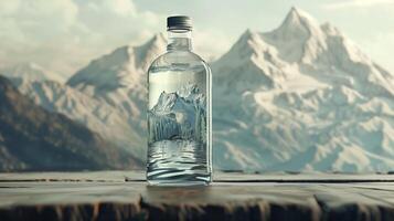 AI generated A bottle of water against the backdrop of a mountain river. Generated by artificial intelligence. photo