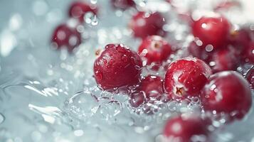 AI generated Fresh cranberries in white water. Generated by artificial intelligence. photo