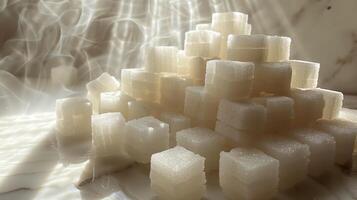 AI generated The white sugar cubes on the table with beautiful of light. Generated by artificial intelligence. photo