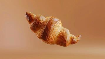 AI generated Croissant floating in the air, solid background. Generated by artificial intelligence. photo