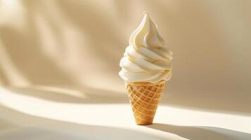 AI generated White ice cream cone with light background. Generated by artificial intelligence. photo