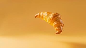 AI generated Croissant floating in the air, solid background. Generated by artificial intelligence. photo