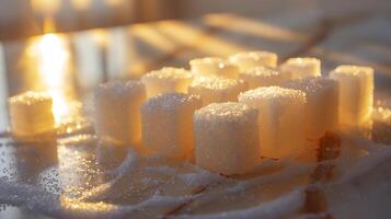 AI generated The white sugar cubes on the table with beautiful of light. Generated by artificial intelligence. photo