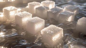 AI generated The white sugar cubes on the table with beautiful of light. Generated by artificial intelligence. photo