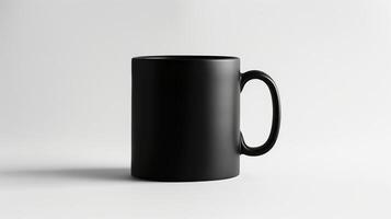 AI generated A photograph of a plain black coffee mug on a white background. Generated by artificial intelligence. photo