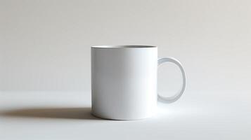 AI generated A photograph of a plain white coffee mug on a white background. Generated by artificial intelligence. photo