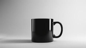 AI generated A photograph of a plain black coffee mug on a white background. Generated by artificial intelligence. photo