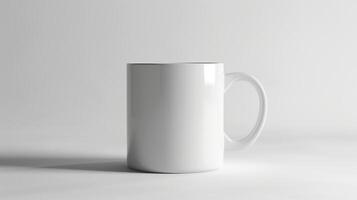 AI generated A photograph of a plain white coffee mug on a white background. Generated by artificial intelligence. photo