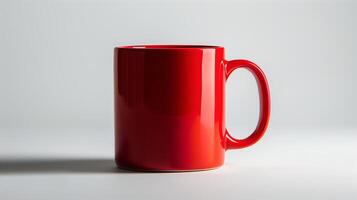 AI generated A photograph of a plain red coffee mug on a white background. Generated by artificial intelligence. photo