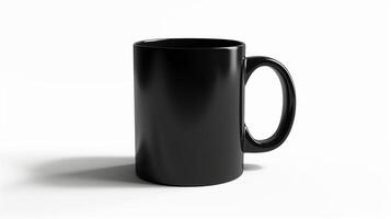 AI generated A photograph of a plain black coffee mug on a white background. Generated by artificial intelligence. photo