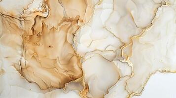 AI generated Alcoholic ink cream beige colors on a solid white background. Generated by artificial intelligence. photo
