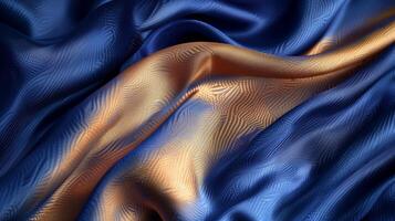 AI generated Deep blue silk fabric paired with gradient light gold. Generated by artificial intelligence. photo