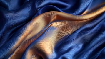 AI generated Deep blue silk fabric paired with gradient light gold. Generated by artificial intelligence. photo