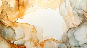 AI generated Alcoholic ink cream beige colors on a solid white background. Generated by artificial intelligence. photo
