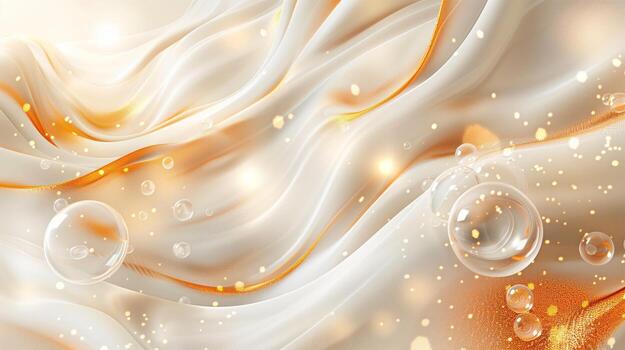 AI generated 3D abstract background with white and orange elements. White glossy waves with orange glass spheres. Generated by artificial intelligence. photo