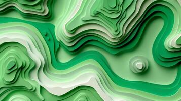 AI generated Abstract topographic map made of green paper. Cut topographic background. Generated by artificial intelligence. photo