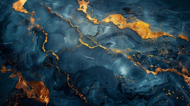 AI generated 2d a dark blue and gold marble textured. Simple background, color gradient. Generated by artificial intelligence. photo