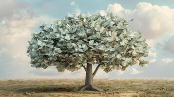 AI generated A tree made of dollar bills. Business financial support. Generated by artificial intelligence. photo