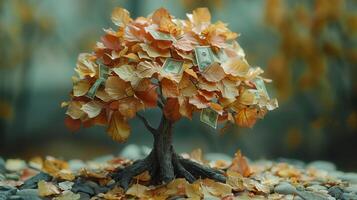 AI generated A tree made of dollar bills. Business financial support. Generated by artificial intelligence. photo