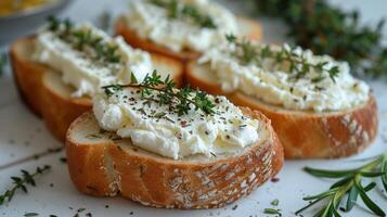 ai generado blanco un pan con crema queso y hierbas en eso con blanco antecedentes. generado por artificial inteligencia. foto