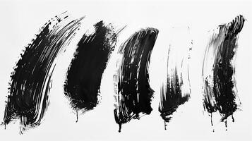 Brush stroke, different stroke ones in a row, black and white. Generated by artificial intelligence. photo