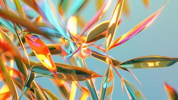 Close-up glass organic bamboo. volume digital plants, contrast, texture, neon light, surreal, fluorescencetrans plastic. Generated by artificial intelligence. photo