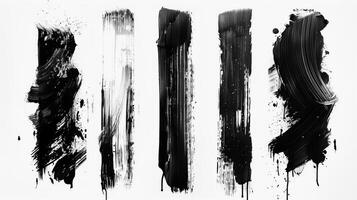 Brush stroke, different stroke ones in a row, black and white. Generated by artificial intelligence. photo