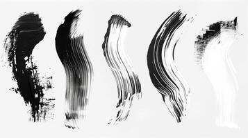 Brush stroke, different stroke ones in a row, black and white. Generated by artificial intelligence. photo