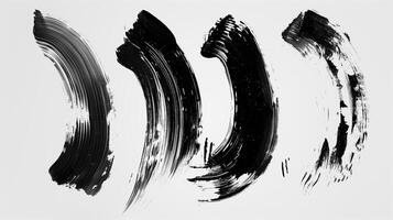 Brush stroke, different stroke ones in a row, black and white. Generated by artificial intelligence. photo