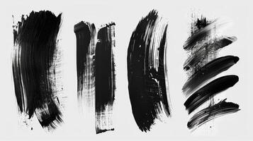 Brush stroke, different stroke ones in a row, black and white. Generated by artificial intelligence. photo