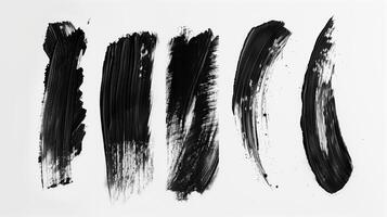 Brush stroke, different stroke ones in a row, black and white. Generated by artificial intelligence. photo