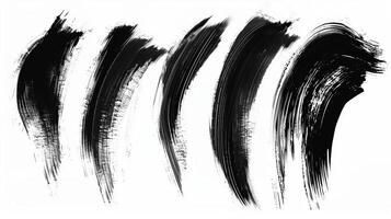 Brush stroke, different stroke ones in a row, black and white. Generated by artificial intelligence. photo