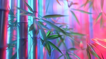 Close-up glass organic bamboo. volume digital plants, contrast, texture, neon light, surreal, fluorescencetrans plastic. Generated by artificial intelligence. photo