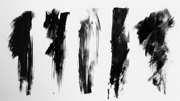 Brush stroke, different stroke ones in a row, black and white. Generated by artificial intelligence. photo