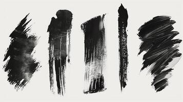 Brush stroke, different stroke ones in a row, black and white. Generated by artificial intelligence. photo