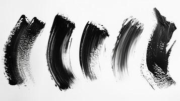 Brush stroke, different stroke ones in a row, black and white. Generated by artificial intelligence. photo
