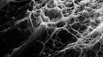 A high-resolution, monochrome micrograph of an intricate network of fibers in the skin resembling flowing water on the dark background. Generated by artificial intelligence. photo